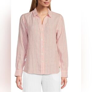 Tommy Bahama Blouse Womens Medium Pink  Striped Long Sleeve Linen Button…